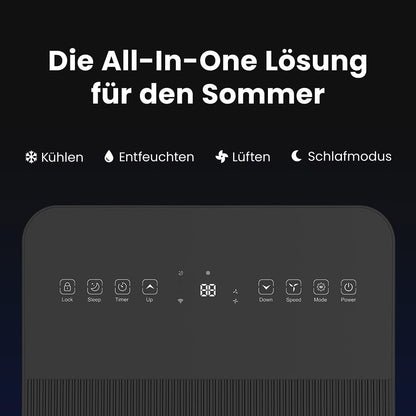 Mobile Klimaanlage 9000 BTU mit Abluftschlauch | 3-in-1 Mobiles Klimagerät | Leiser Betrieb | Digitaldisplay, App und Fernbedienung | Fenster-Installationsset | Timerfunktion | Für Räume bis 30 m²