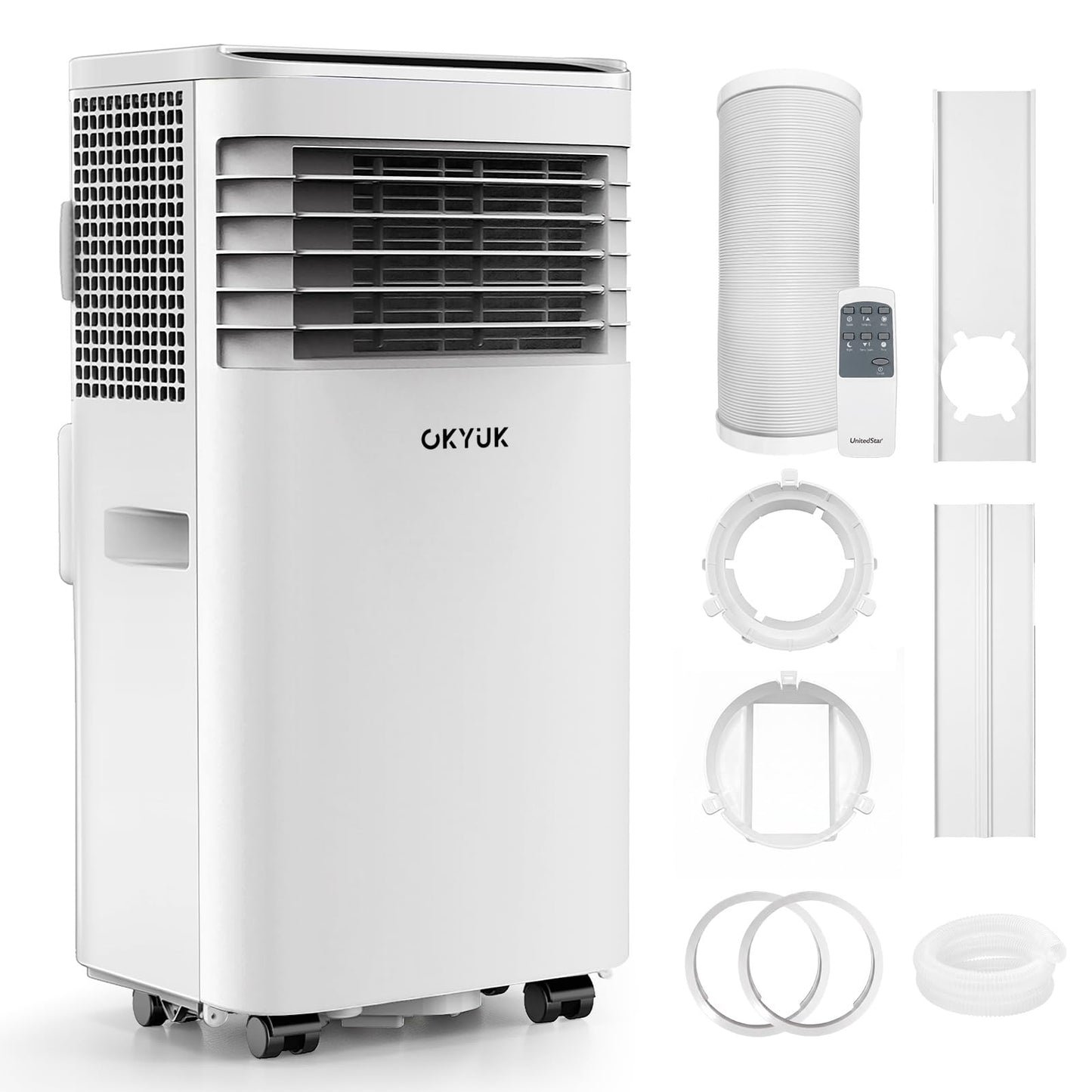 Mobile Klimaanlage 7000 BTU mit Abluftschlauch | 4-in-1 Mobiles Klimagerät | Leiser Betrieb | Digitaldisplay + Fernbedienung | Fenster-Installationsset | 24h-Timer | Für Räume bis 25 m²