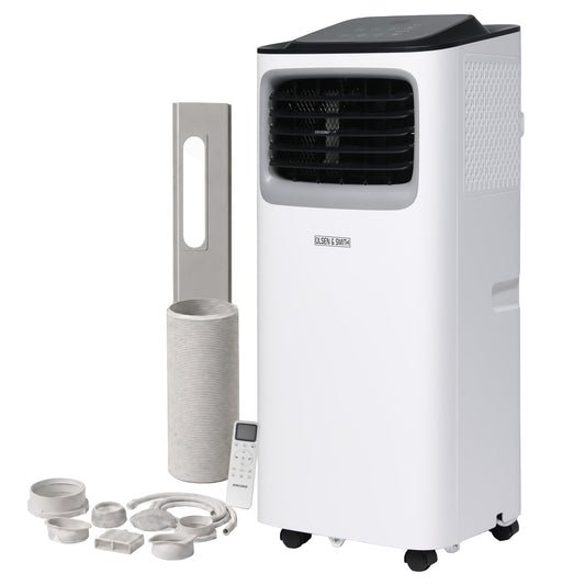 Olsen & Smith 9000 BTU Mobile Klimaanlage & Luftentfeuchter - 3-in-1 Klimagerät mit Abluftschlauch, Schiebefenster-Adapter, 24h-Timer & Fernbedienung - Leise Klimaanlage für Schlafzimmer & Büro, Weiß