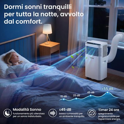 Mobile Klimaanlage 7000 BTU mit Abluftschlauch | 4-in-1 Mobiles Klimagerät | Leiser Betrieb | Digitaldisplay + Fernbedienung | Fenster-Installationsset | 24h-Timer | Für Räume bis 25 m²