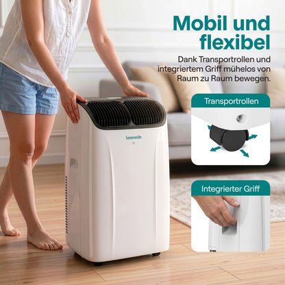 SereneLife Klimaanlage Mobil 12000 BTU – Kleine Klimaanlage für Zimmer bis 21 m² | Kühlung, Entfeuchter & Ventilator | 51 dB