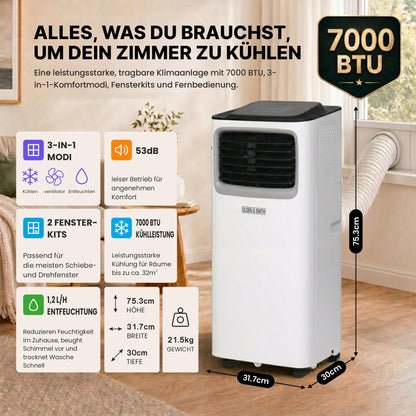 Olsen & Smith 7000 BTU Mobile Klimaanlage, 3-in-1 mit Abluftschlauch