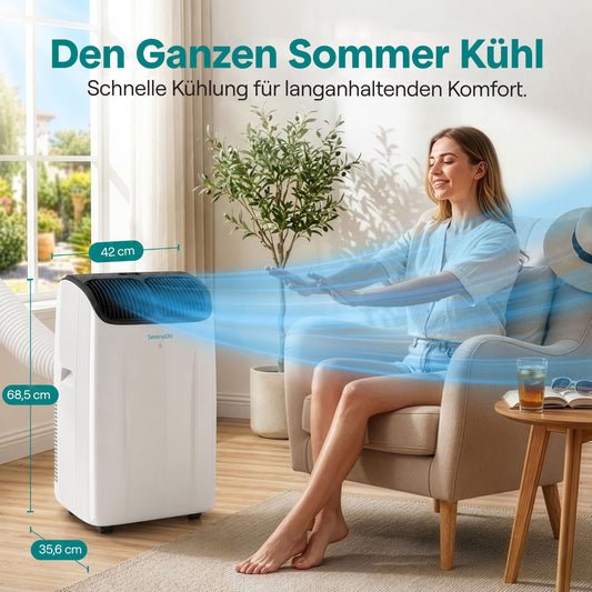SereneLife Klimaanlage Mobil 12000 BTU – Kleine Klimaanlage für Zimmer bis 21 m² | Kühlung, Entfeuchter & Ventilator | 51 dB