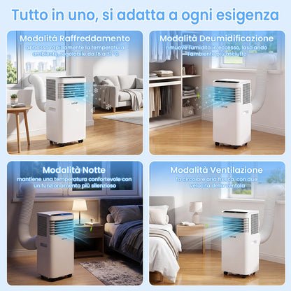 Mobile Klimaanlage 7000 BTU mit Abluftschlauch | 4-in-1 Mobiles Klimagerät | Leiser Betrieb | Digitaldisplay + Fernbedienung | Fenster-Installationsset | 24h-Timer | Für Räume bis 25 m²