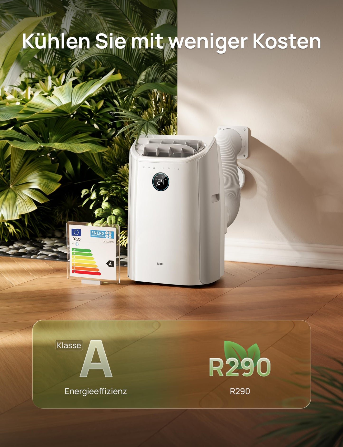 DREO 12000 BTU Mobiles Klimagerät (3-in-1 Kühlen/Ventilieren/Entfeuchten), leise für Schlafzimmer/Büro, Steuerung per App/Sprachbefehl/Fernbedienung, drainagefrei, Fenster-Set, 3,2 L/h, AC516S